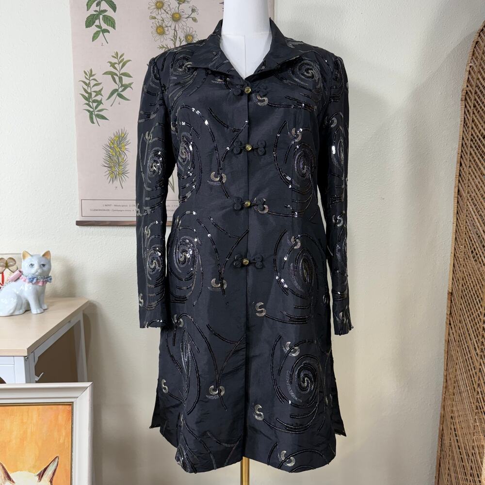 Vintage Silk Sequin Embroidered Jacket Whimsigoth Dark Romantic Goth Witchy L